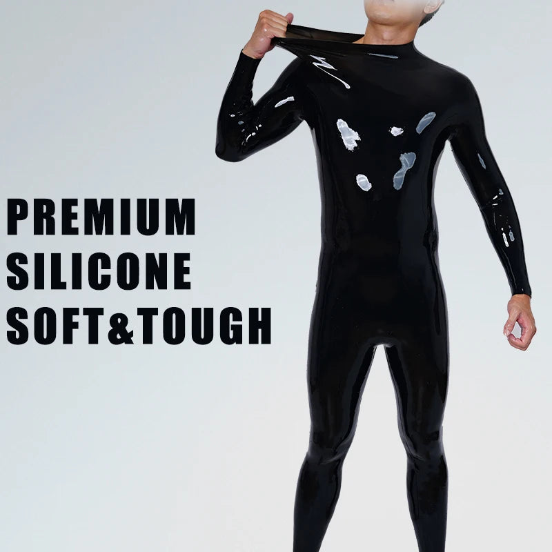 Whole Body Neck-Entry Silicone Bodysuit - Black Handmade Catsuit for Cosplay &amp; Fetish Play